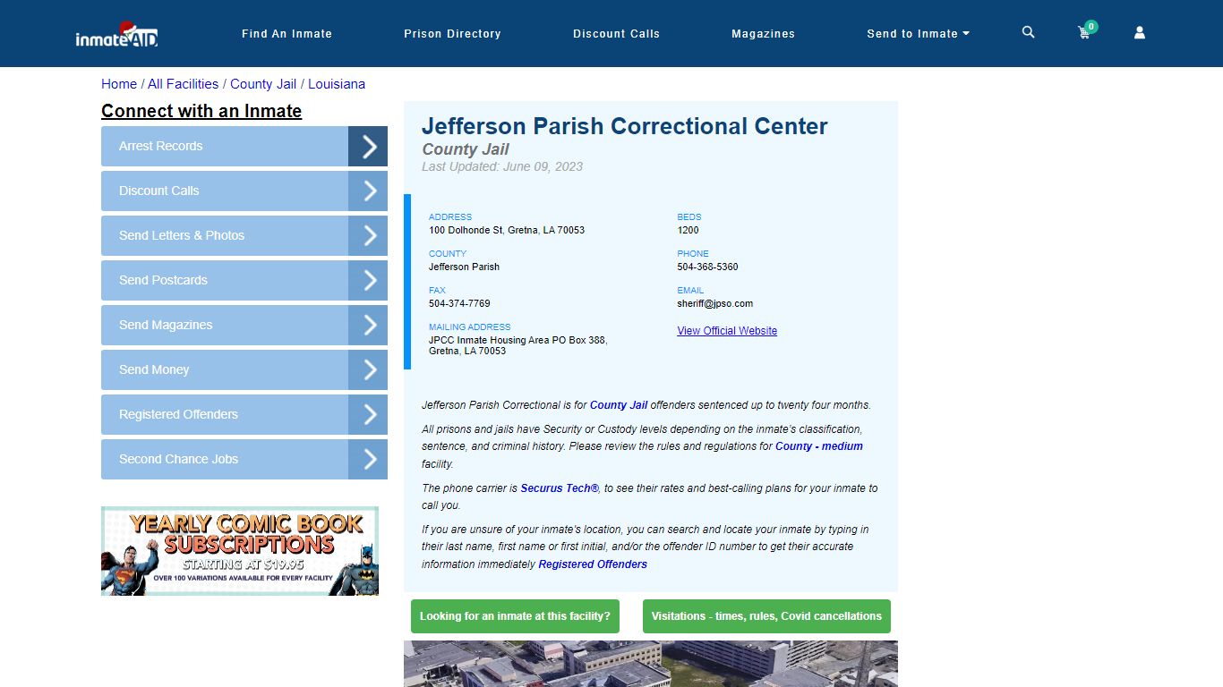Jefferson Parish Correctional Center - Inmate Locator - Gretna, LA