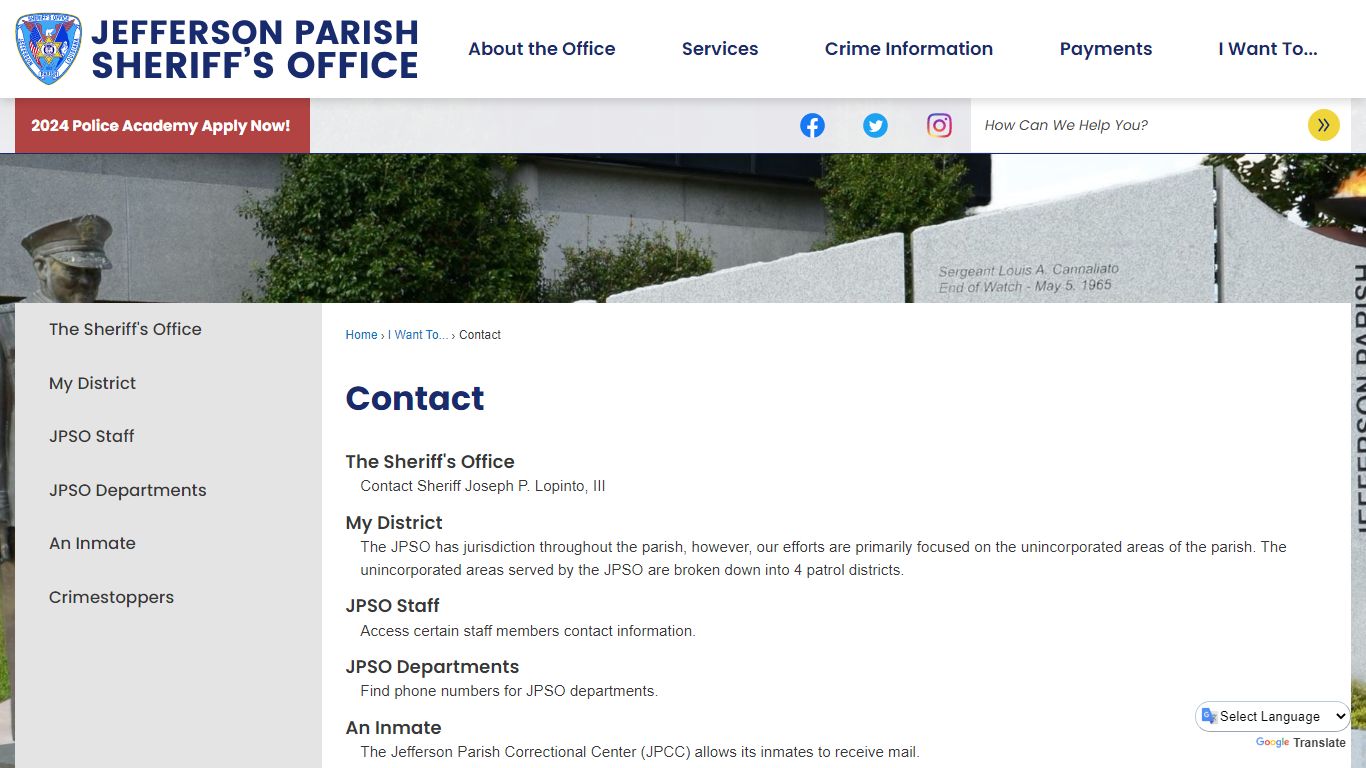 Contact | Jefferson Parish Sheriff, LA - Official Website - JPSO